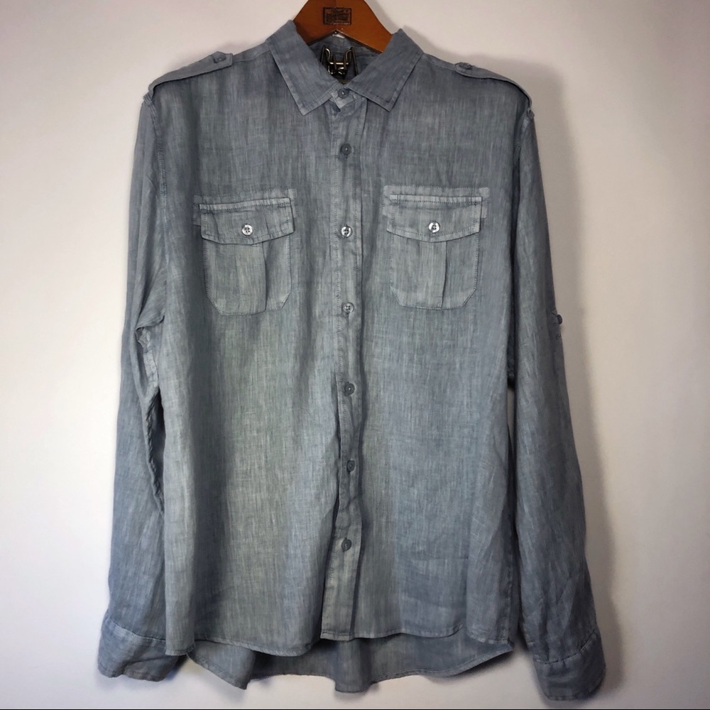Natural Blue 100% linen button up shirt